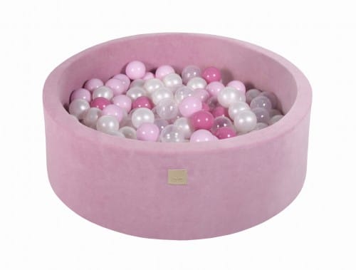 Turbulentie volwassen enz Ballenbak rond velvet pink met 200 ballen pastel roze/licht roze/wit  pearl/transparant ROYALTYKIDSONLINE.NL
